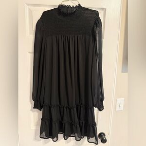 CeCe Black Long Sleeve Tiered Dress
